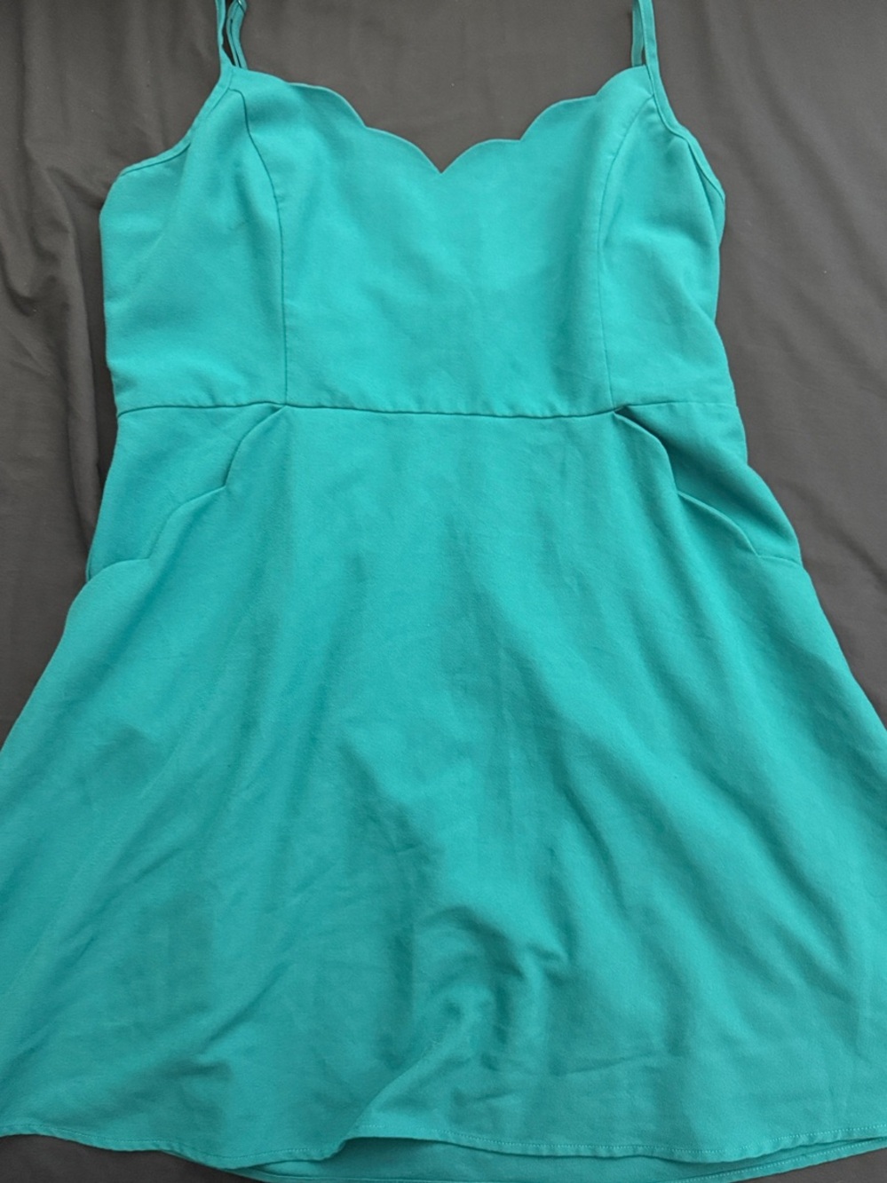 Market & Spruce Teal Scallop-Neck Mini Dress